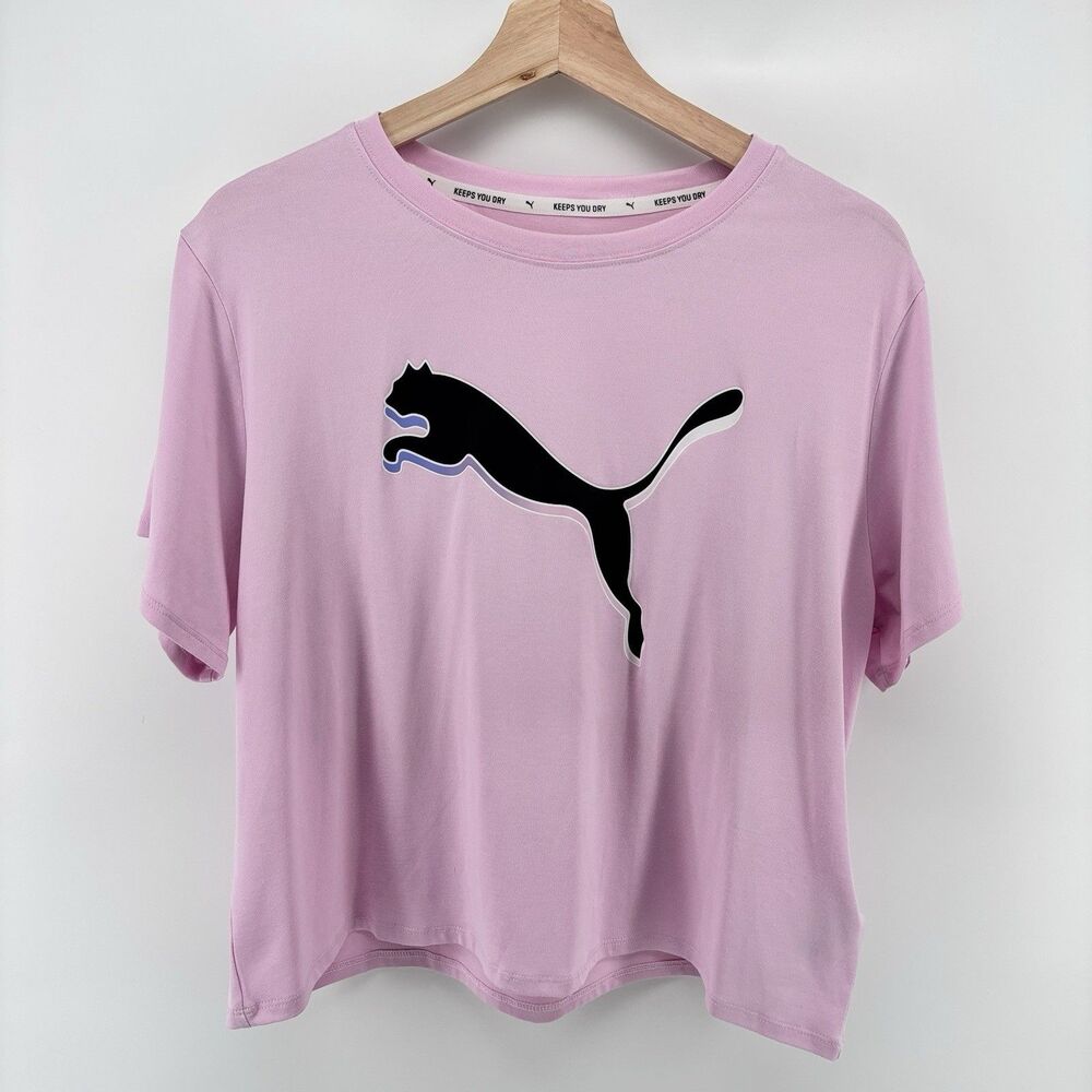 PUMA Women's XL Pink Logo T-Shirt Short Sleeve Crew Neck Cropped 623416-03